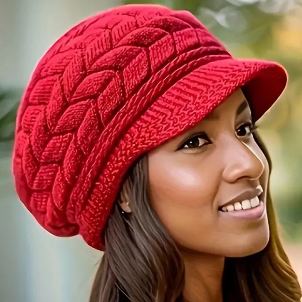 🔴 Crocheted Red Flat Brim Hat